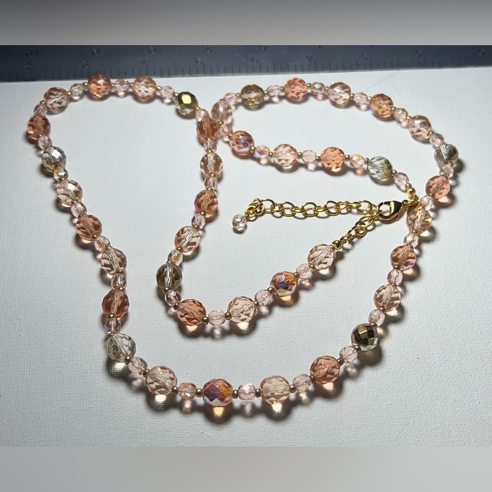 Joan Rivers Peachy Pink Glass Crystal Classic Collection 36” Necklace J23